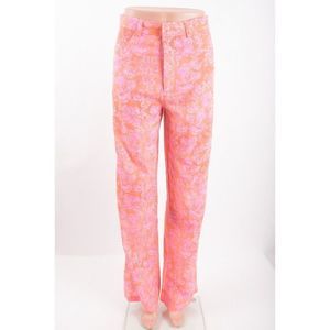 Zara Womens Linen Blend Trousers Pants M Orange Pink Floral blogger favorite